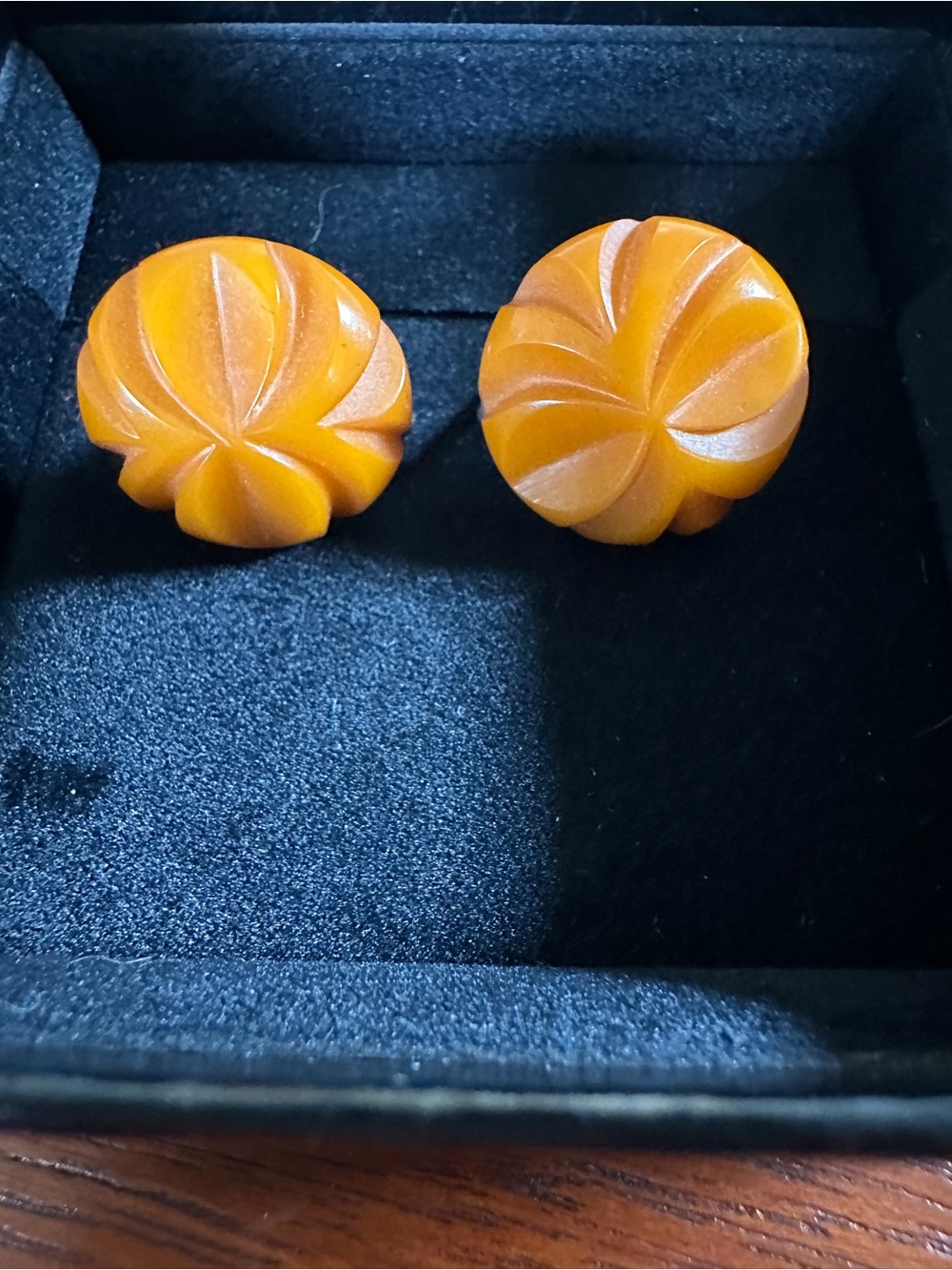 Vintage carved amber Bakelite earrings